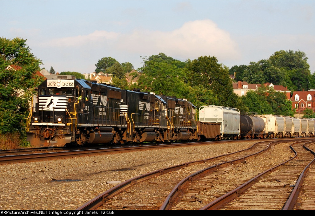 NS 3012 leads the C46 local west through Jeannette, PA.